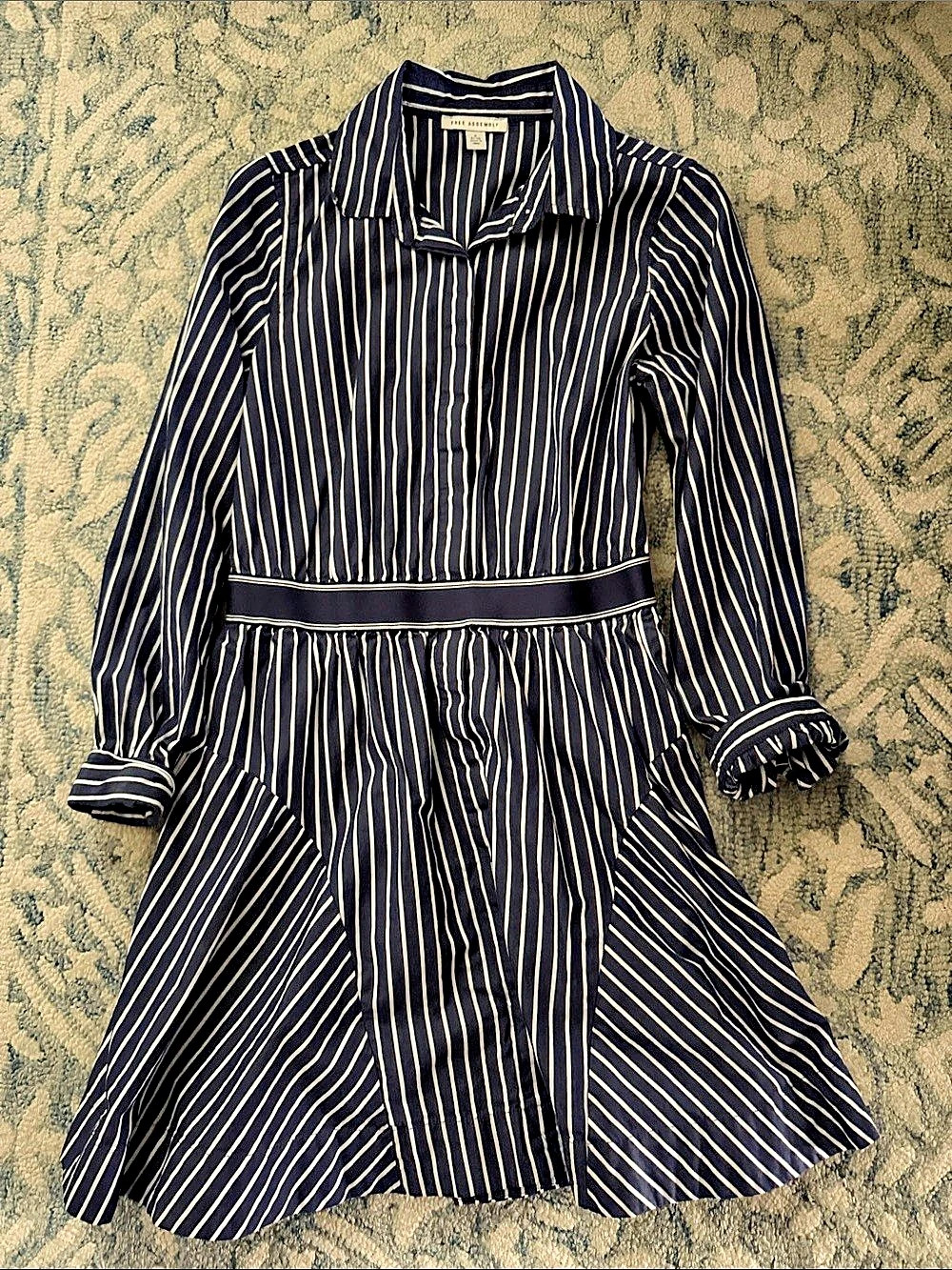 Free Assembly Striped Drop Waist Shirtdress blue&